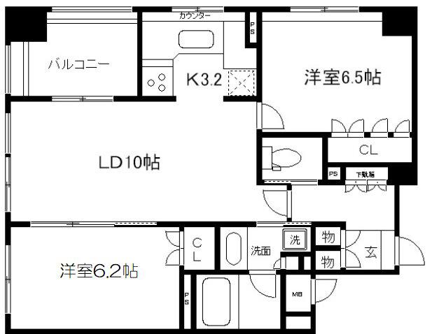 リーガル京都二条城東(2LDK/6階)の間取り写真