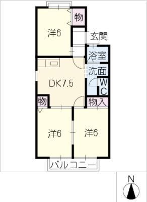 アビタシオン(3DK/2階)の間取り写真
