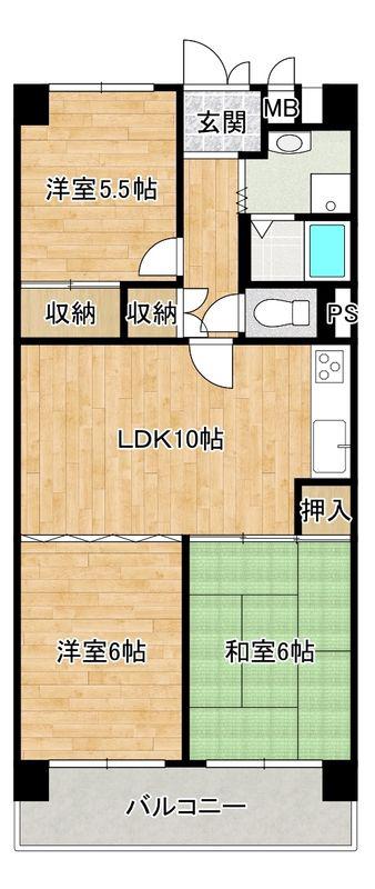 パレス朝霧ヶ丘(3LDK/9階)の間取り写真