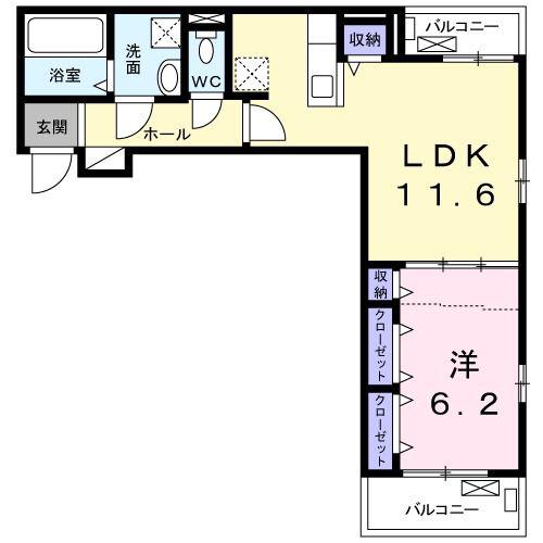 オーブ ドゥース III(1LDK/2階)の間取り写真