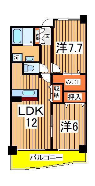 ベルクレーヌ21(2LDK/2階)の間取り写真
