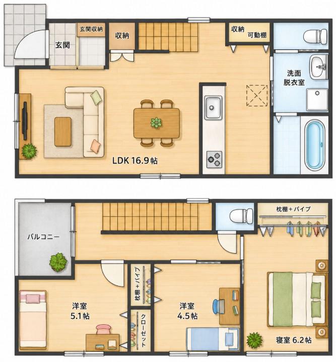 PLANO矢賀(3LDK/1階)の間取り写真