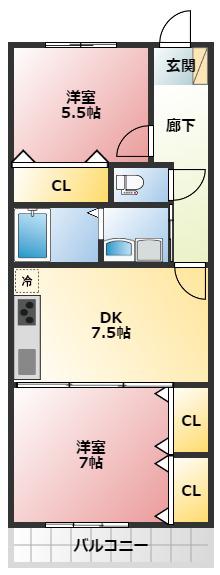 ラフィーネ橋戸(2DK/1階)の間取り写真