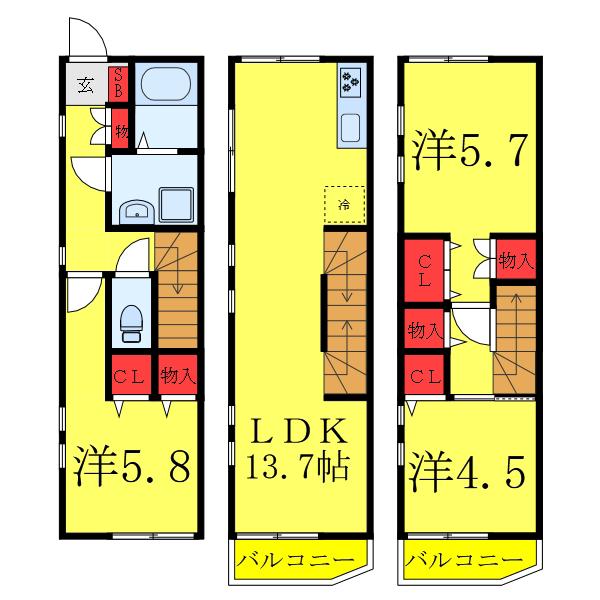 THESIESTA要町BRICKHAUS(3LDK/1階)の間取り写真