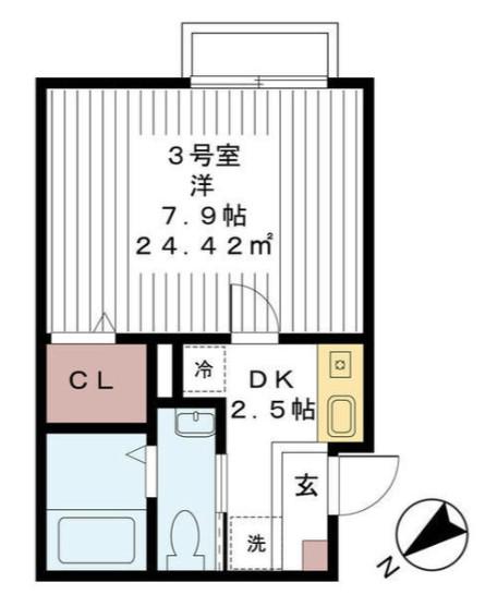 ヴィラ イル マーレ(1K/2階)の間取り写真
