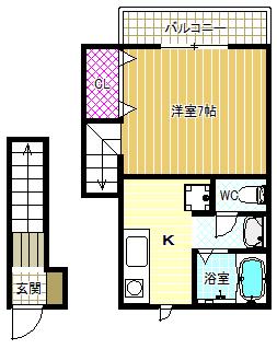 フォルトゥーナ本町(1K/2階)の間取り写真