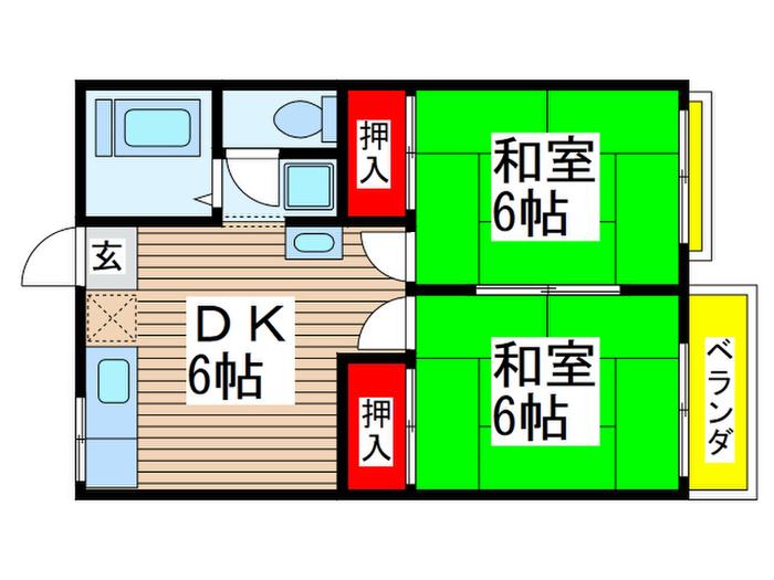 ベルゾーネ小林(2DK/2階)の間取り写真