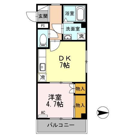 オークタウンA(1DK/2階)の間取り写真