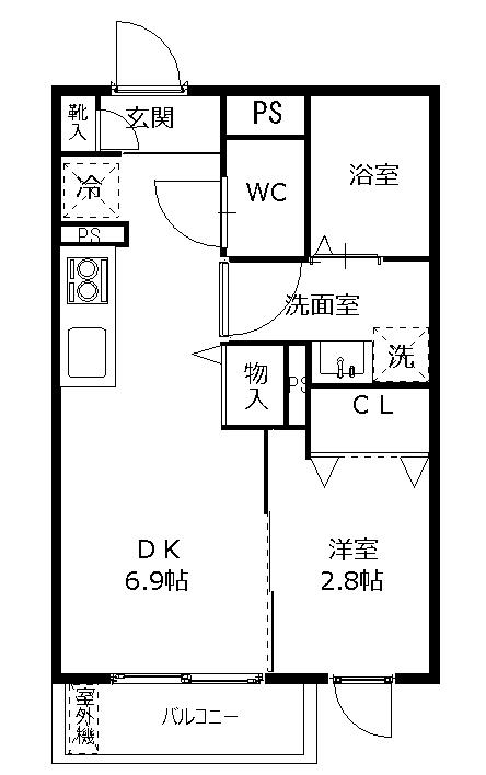ドミール瞑想の松(1DK/2階)の間取り写真