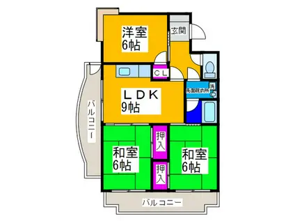 マンション津坂(3LDK/6階)の間取り写真