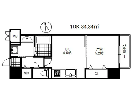 フォレ・リビエール磯辺通(1DK/3階)の間取り写真