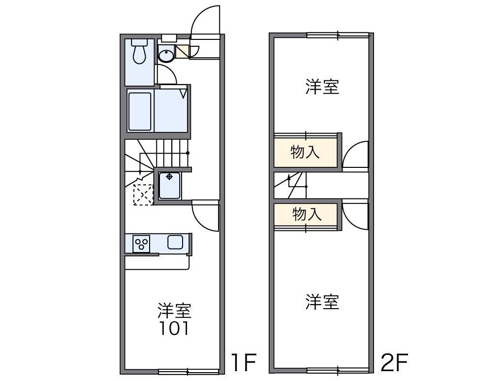 レオパレスはーとぼっくす(2DK/1階)の間取り写真