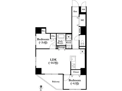 グランカーサ錦糸町II(2LDK/6階)の間取り写真
