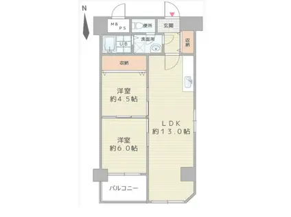 おおきに大阪天満サニーアパートメント(2LDK/3階)の間取り写真