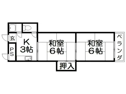 三熊ハイツ渚2号館(2K/2階)の間取り写真