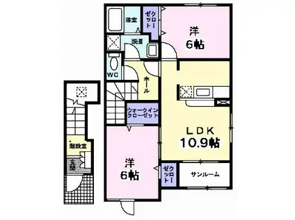 北上市下江釣子15地割築17年(2LDK/2階)の間取り写真