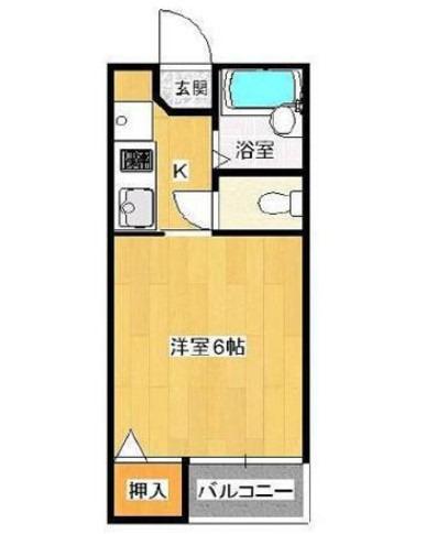 玉島長尾ハイツB棟(1K/2階)の間取り写真