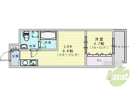 ルクレ江坂(1LDK/9階)の間取り写真