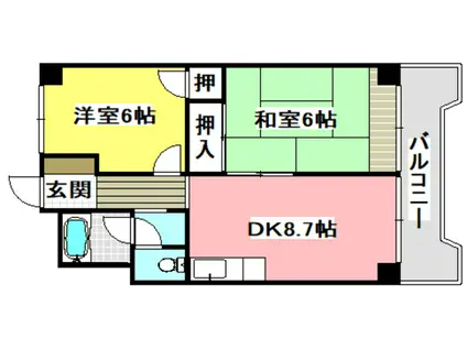 グリーンタウン茨木八番館(2DK/6階)の間取り写真