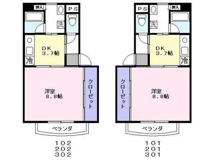 イーストスプリング(1DK/1階)の間取り写真
