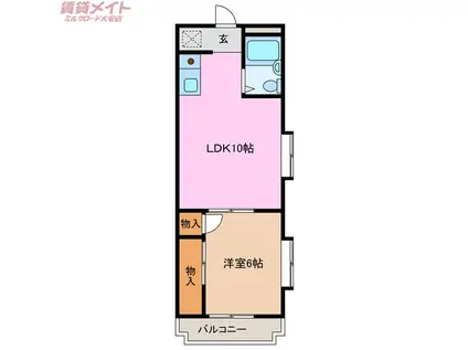 アークビレッジB棟(1LDK/2階)の間取り写真