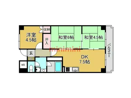 パークハイツミシマVOLII(3DK/4階)の間取り写真