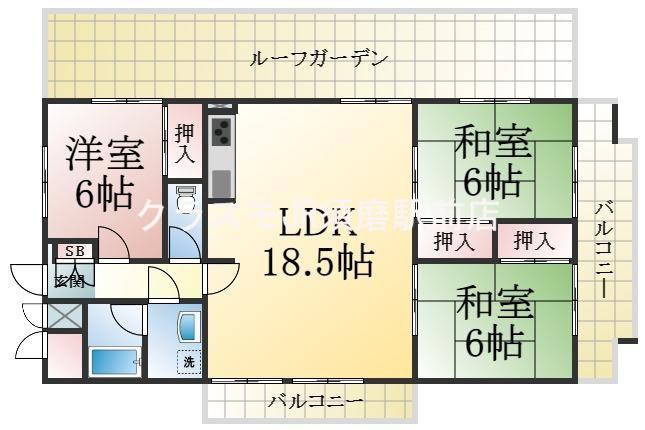 ピュアハイツ高丸第二(3LDK/6階)の間取り写真
