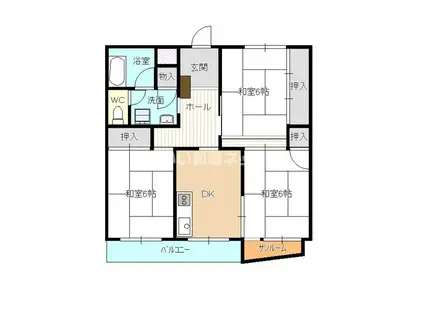 三ツ矢クレッシェンド北方(3DK/4階)の間取り写真