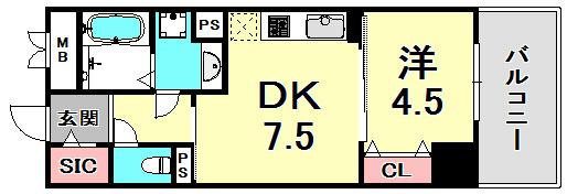神戸ハーバーサイド 萬利レジデンス(1DK/4階)の間取り写真