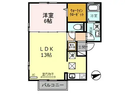 ラフィーネ林II(1LDK/1階)の間取り写真