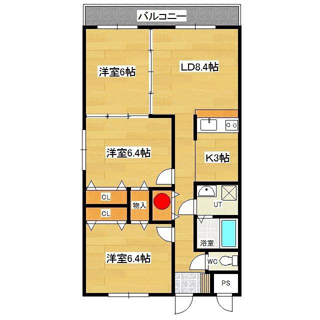 フェイマスKITAMI2番館(3LDK/5階)の間取り写真