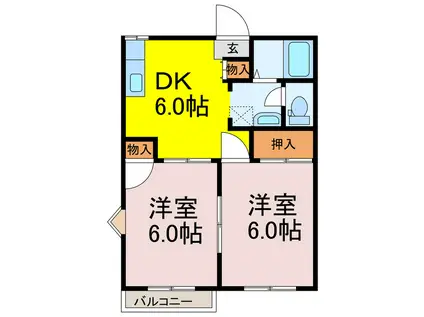 シオン花咲(2DK/2階)の間取り写真