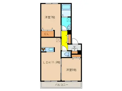 チェリーヒルズ北六甲(2LDK/2階)の間取り写真