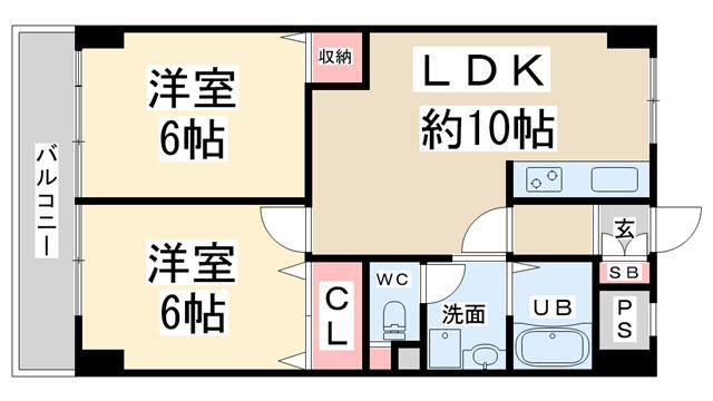 メゾンうねの(2DK/2階)の間取り写真