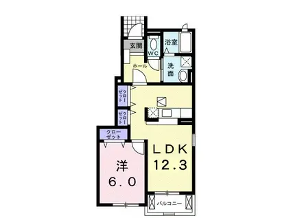 クレメントヒルB棟(1LDK/1階)の間取り写真