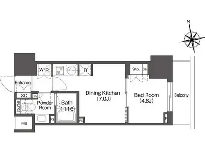コンフォリア東上野(1DK/9階)の間取り写真