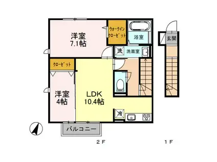 ARIETTA与原 A棟(2LDK/2階)の間取り写真