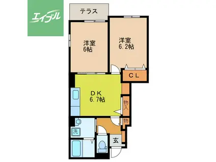 アメニティー鹿尾II(2DK/1階)の間取り写真