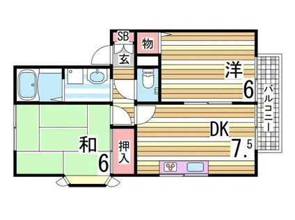 エクセルハイツ桃山台(2DK/1階)の間取り写真