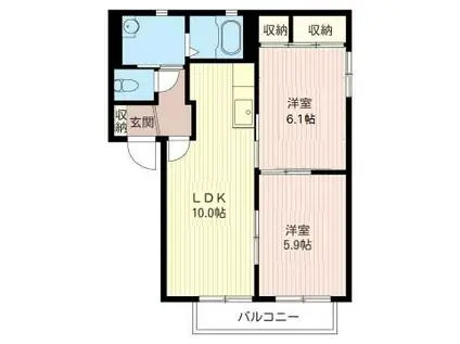 フローラルハイツ21B(2LDK/2階)の間取り写真