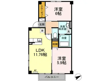 ＪＲ日南線 田吉駅 徒歩22分 2階建 築10年(2LDK/1階)の間取り写真