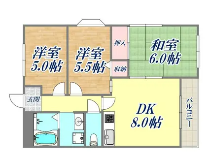 第二宝旭ハイツ(3DK/2階)の間取り写真