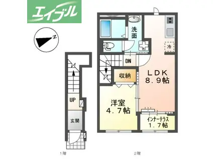 スターテラスII 福田町古新田(1LDK/2階)の間取り写真