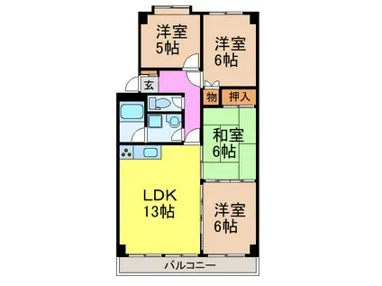 三豊マンション瑞穂(4LDK/1階)の間取り写真