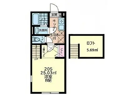 ドリームコート八王子(1K/2階)の間取り写真