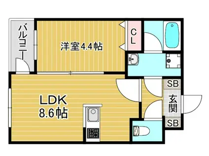 GLANZ 六ツ門(1LDK/2階)の間取り写真