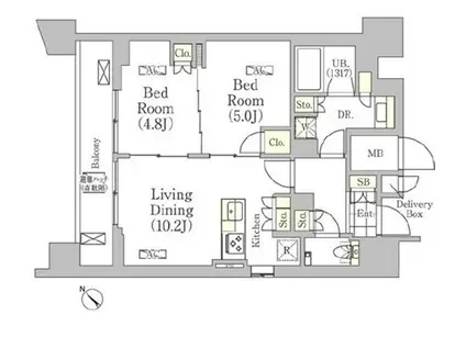 メゾンカルム日本橋馬喰町(1LDK/14階)の間取り写真