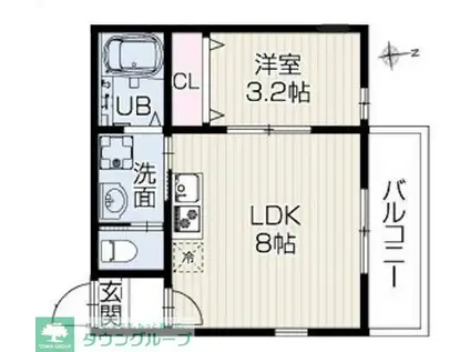 エクロール(1LDK/2階)の間取り写真