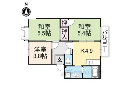コスモス結崎B(3K/2階)の間取り写真
