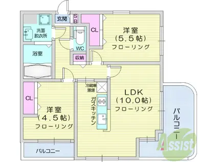 アプリコーゼ(2LDK/3階)の間取り写真